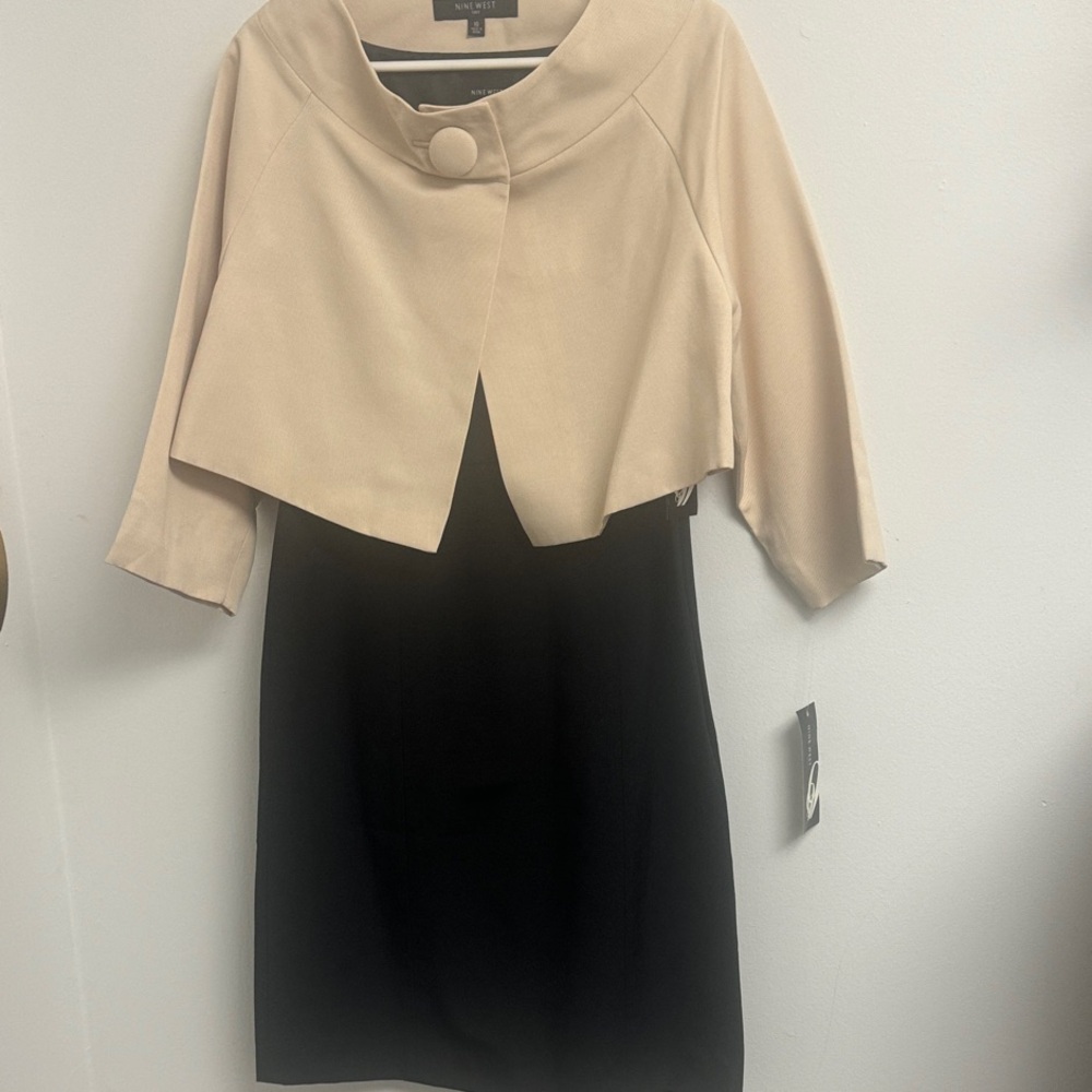 Nine West Black Dress & Beige Jacket set with Big Button Detail